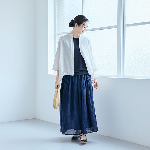 麻のかや織 ギャザースカート
