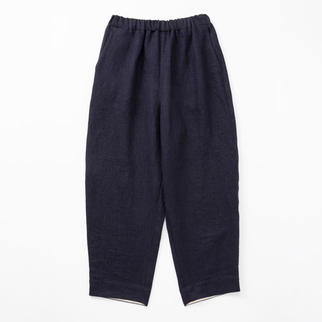 リネンデニムのワイドテーパードパンツ