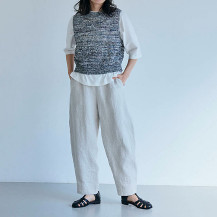 リネンデニムのワイドテーパードパンツ