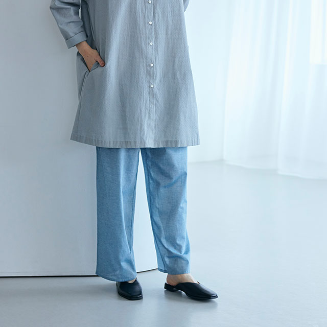 すずやか綿の重ね着ワイドパンツ