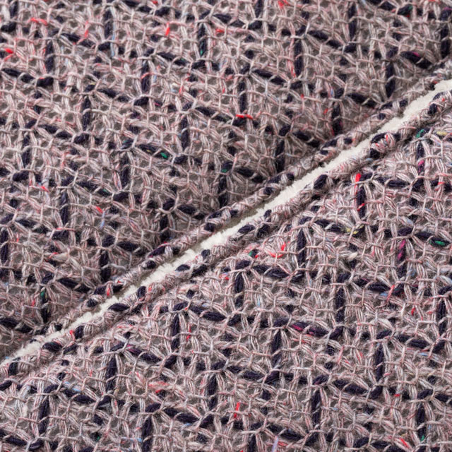 布ぬの中綿マフラー　ラッセル編み