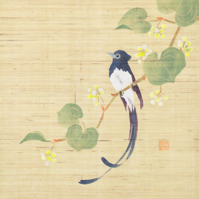 【WEB限定】十二ヶ月のタペストリー　花鳥画　八月「山帰来(さんきらい）と三光鳥(さんこうちょう）」
