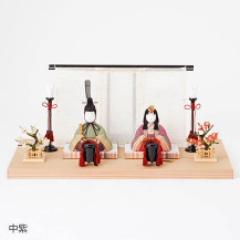 【予約商品】手織り麻の木目込み雛飾り　親王飾り　背景（几帳） ・素木台