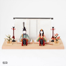 【予約商品】手織り麻の木目込み雛飾り　親王飾り　背景（几帳） ・素木台