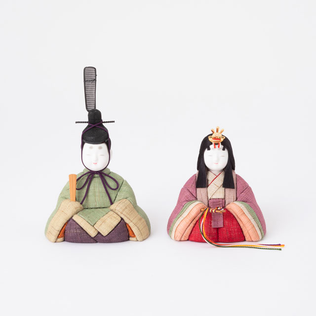 【予約商品】手織り麻の木目込み雛飾り　親王飾り　背景（几帳） ・素木台