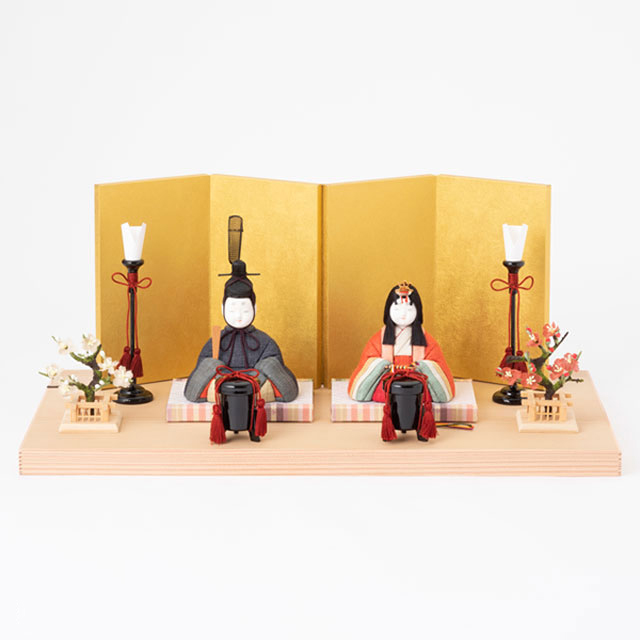 【予約商品】手織り麻の木目込み雛飾り　親王飾り　背景（屏風）・素木台