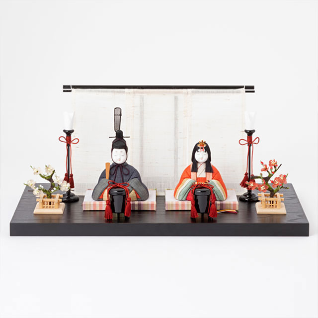 【予約商品】手織り麻の木目込み雛飾り　親王飾り　背景（几帳）・塗り台