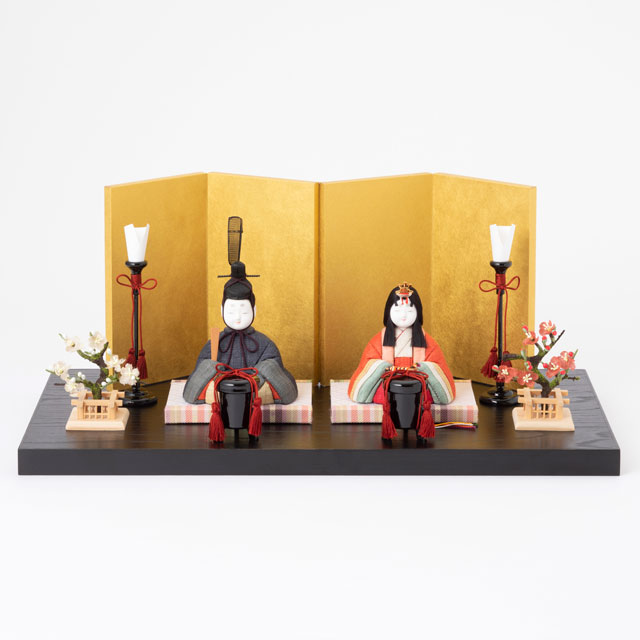 【予約商品】手織り麻の木目込み雛飾り　親王飾り　背景（屏風）・塗り台