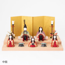 【予約商品】手織り麻の木目込み雛飾り　五人飾り　背景（屏風）・素木台