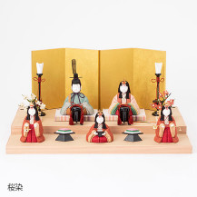 【予約商品】手織り麻の木目込み雛飾り　五人飾り　背景（屏風）・素木台