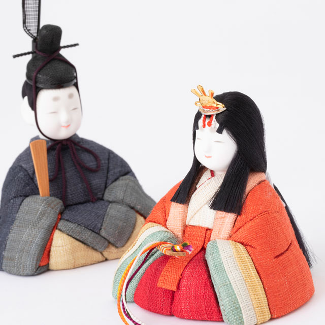 【予約商品】手織り麻の木目込み雛飾り　五人飾り　背景（屏風）・素木台