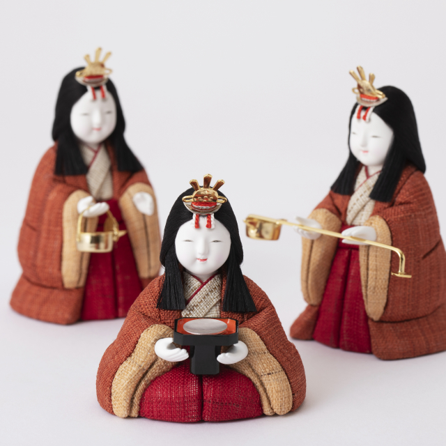 【予約商品】手織り麻の木目込み雛飾り　五人飾り　背景（屏風）・素木台