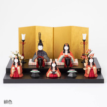 【予約商品】手織り麻の木目込み雛飾り　五人飾り　背景（屏風）・塗り台