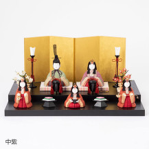 【予約商品】手織り麻の木目込み雛飾り　五人飾り　背景（屏風）・塗り台