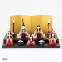 【予約商品】手織り麻の木目込み雛飾り　五人飾り　背景（屏風）・塗り台