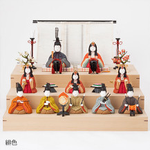 【予約商品】手織り麻の木目込み雛飾り　十人飾り　背景（几帳）・素木台