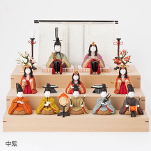 【予約商品】手織り麻の木目込み雛飾り　十人飾り　背景（几帳）・素木台