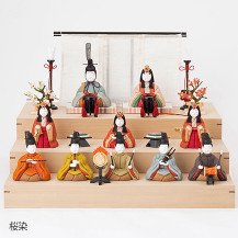 【予約商品】手織り麻の木目込み雛飾り　十人飾り　背景（几帳）・素木台