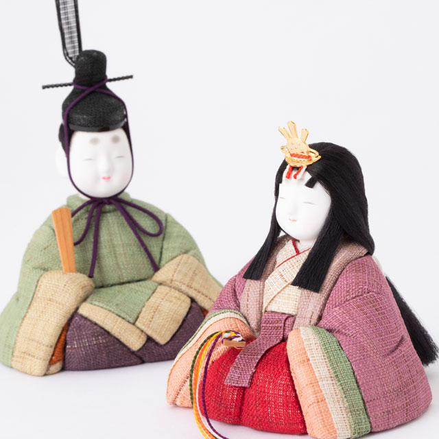 【予約商品】手織り麻の木目込み雛飾り　十人飾り　背景（几帳）・素木台