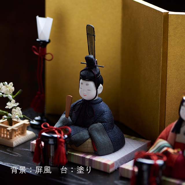 【予約商品】手織り麻の木目込み雛飾り　十人飾り　背景（屏風）・素木台