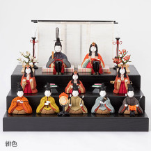 【予約商品】手織り麻の木目込み雛飾り　十人飾り　背景（几帳）・塗り台