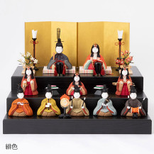 【予約商品】手織り麻の木目込み雛飾り　十人飾り　背景（屏風）・塗り台