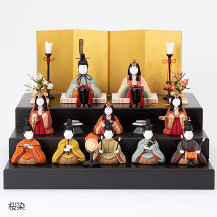 【予約商品】手織り麻の木目込み雛飾り　十人飾り　背景（屏風）・塗り台