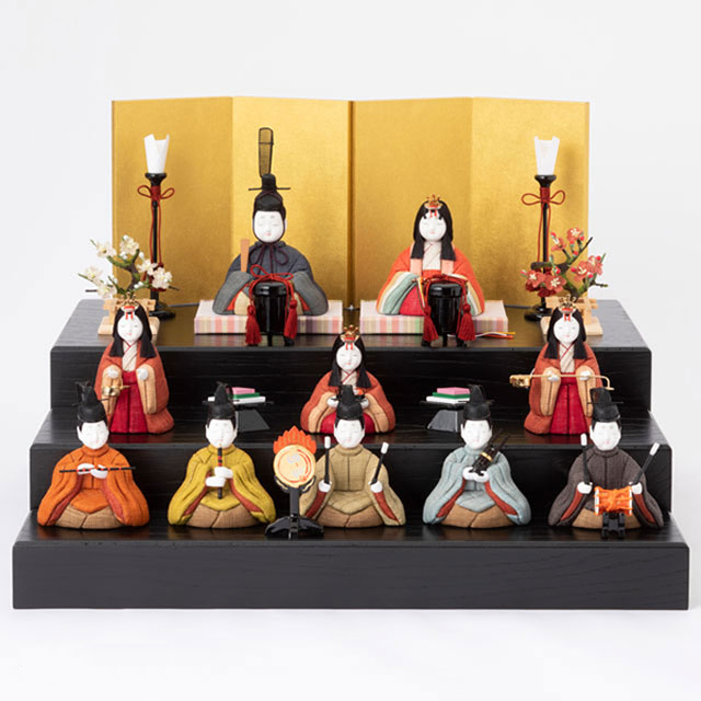 【予約商品】手織り麻の木目込み雛飾り　十人飾り　背景（屏風）・塗り台