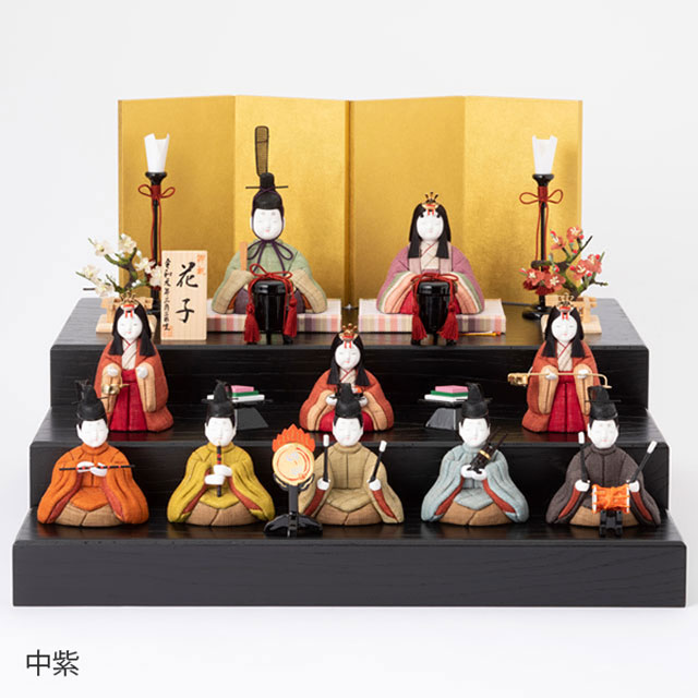 【予約商品】手織り麻の木目込み雛飾り　十人飾り　背景（屏風）・塗り台