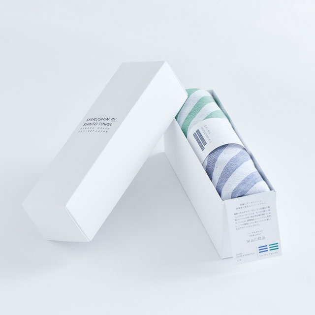 MARUSHIN BY SHINTO TOWEL シマ　ハンドタオル２枚　箱入り 色地・レッド／フォレスト ﾊﾝﾄﾞﾀｵﾙ2枚