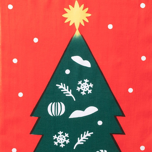 注染手拭い　クリスマスツリー赤