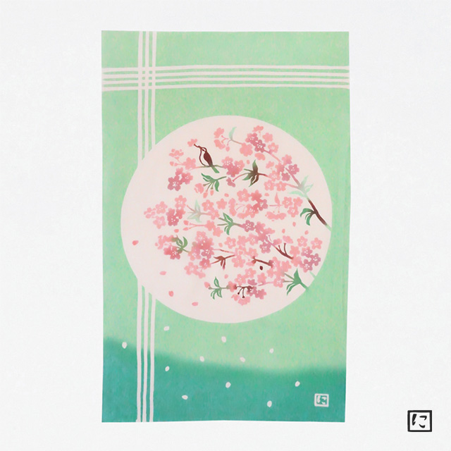 てぬぐい　丸窓の風景春さくら