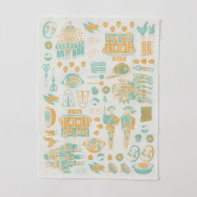 かや織ふきん　博多　緑橙