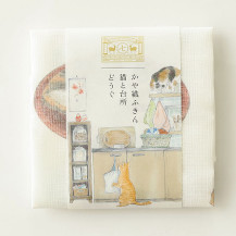 かや織ふきん　猫と台所