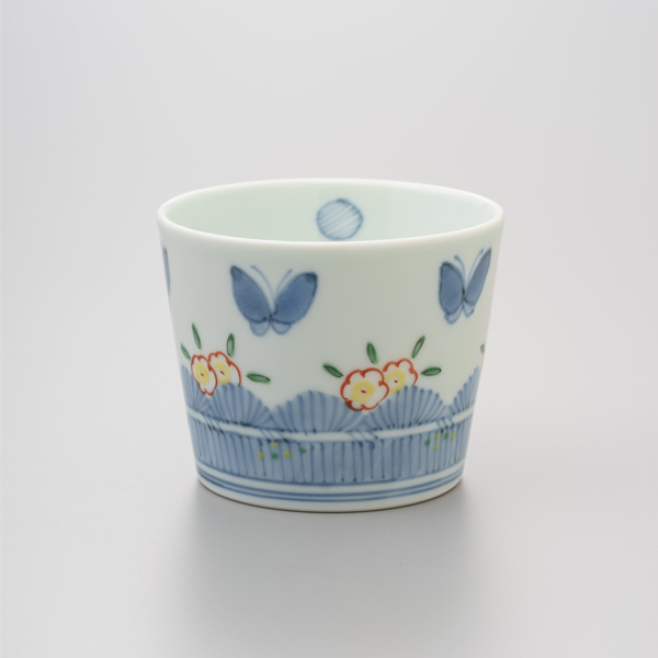 染錦垣根に蝶そば猪口