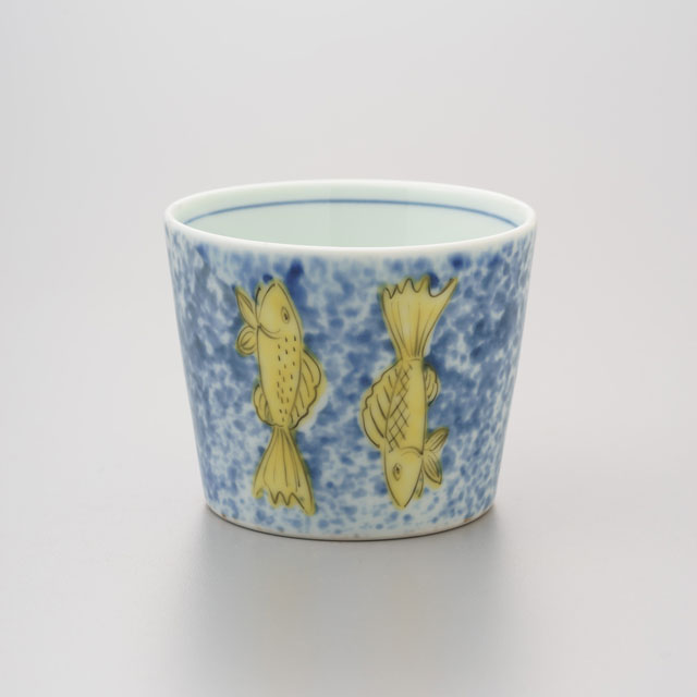 染錦吹墨双魚そば猪口