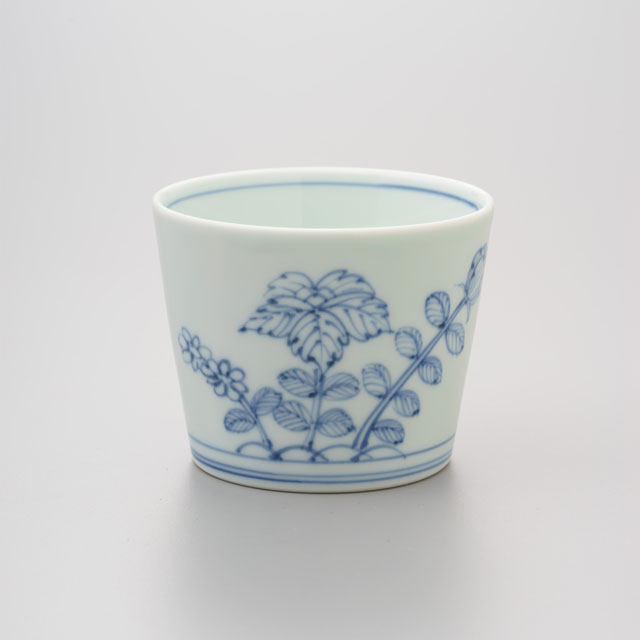 染付早春草花そば猪口