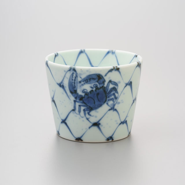 染付網目にかにそば猪口