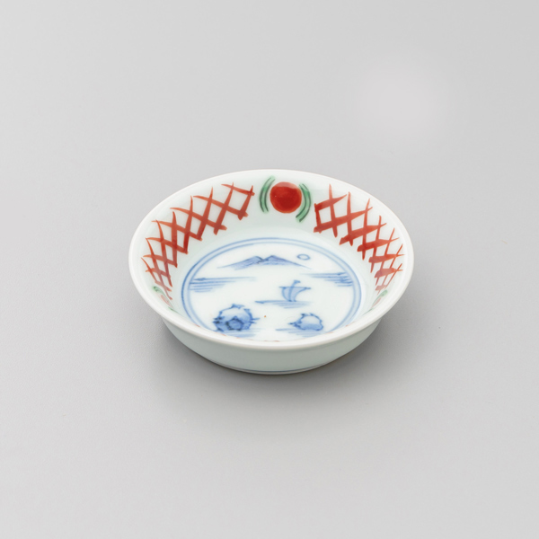 染錦渕地紋見込山水2．5寸深小皿