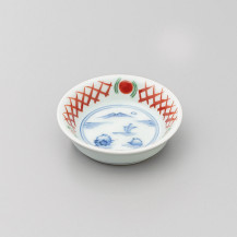 染錦渕地紋見込山水2．5寸深小皿