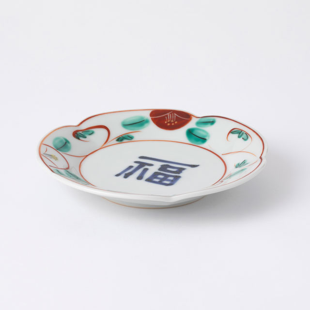 蔵珍窯　福字赤絵椿文　銘々皿