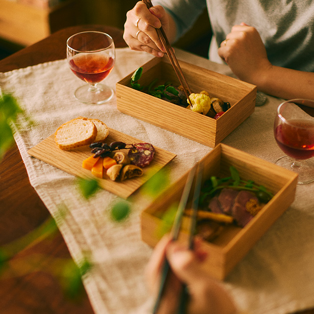 おめかし重　二段 　柿渋染