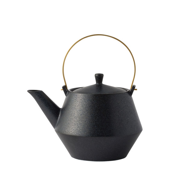 土瓶 黒釉/真鍮ツル