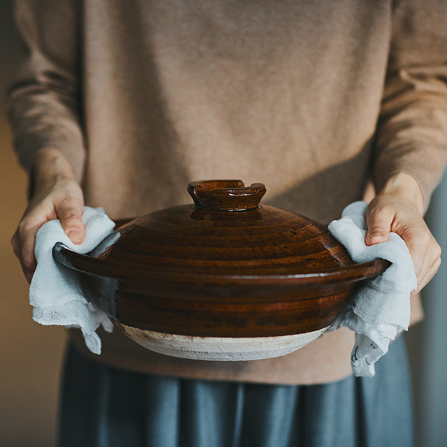 信楽焼の平土鍋　中