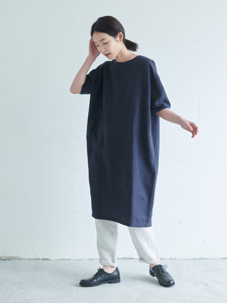 麻布Tシャツワンピース