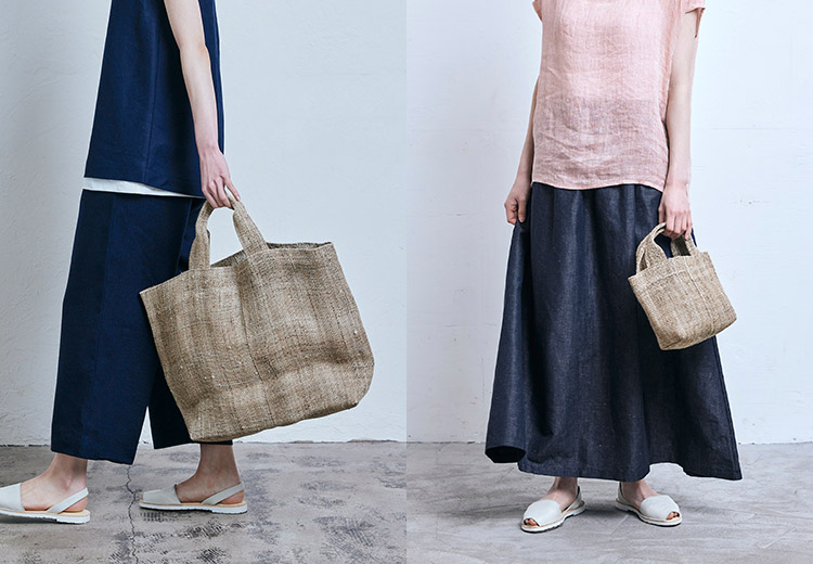 麻太糸の手績み手織りバッグ