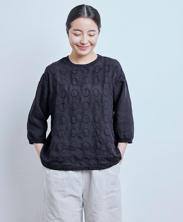 格子と丸紋刺繍の麻布Ｔシャツ｜工芸・暮らし・贈りもの｜中川政七商店 ...