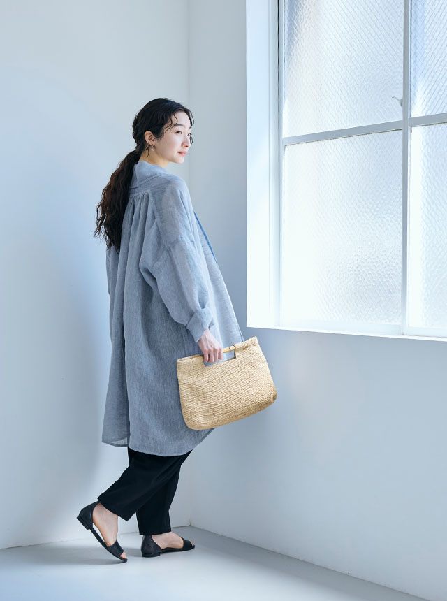 中川政七商店 麻のかや織 羽織ワンピース ネイビー 麻のかや織｜工芸・暮らし・贈りもの｜中川政七商店オンラインショップ
