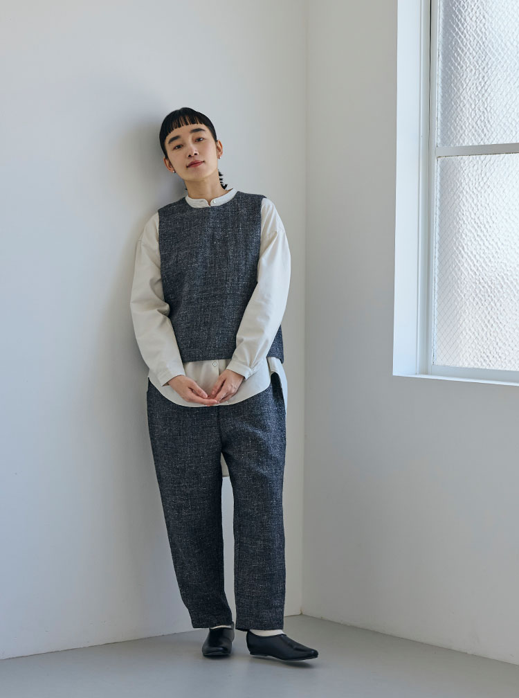麻とウールツイードコーディネートイメージ