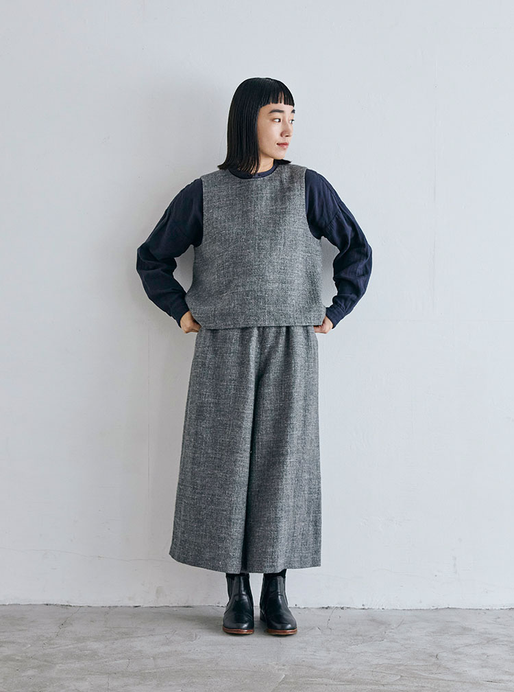 麻とウールツイードコーディネートイメージ